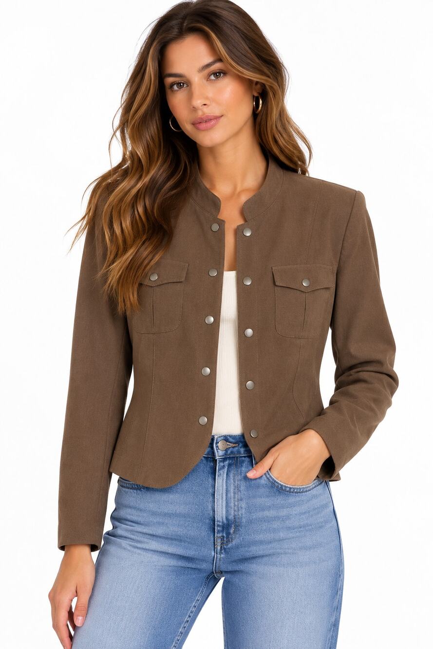 Rena Rowan Stretch Brown Military Utility Jacket in Mocha EUC Size 4